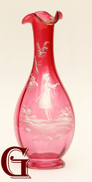 cranberry glass Mary Gregory vase